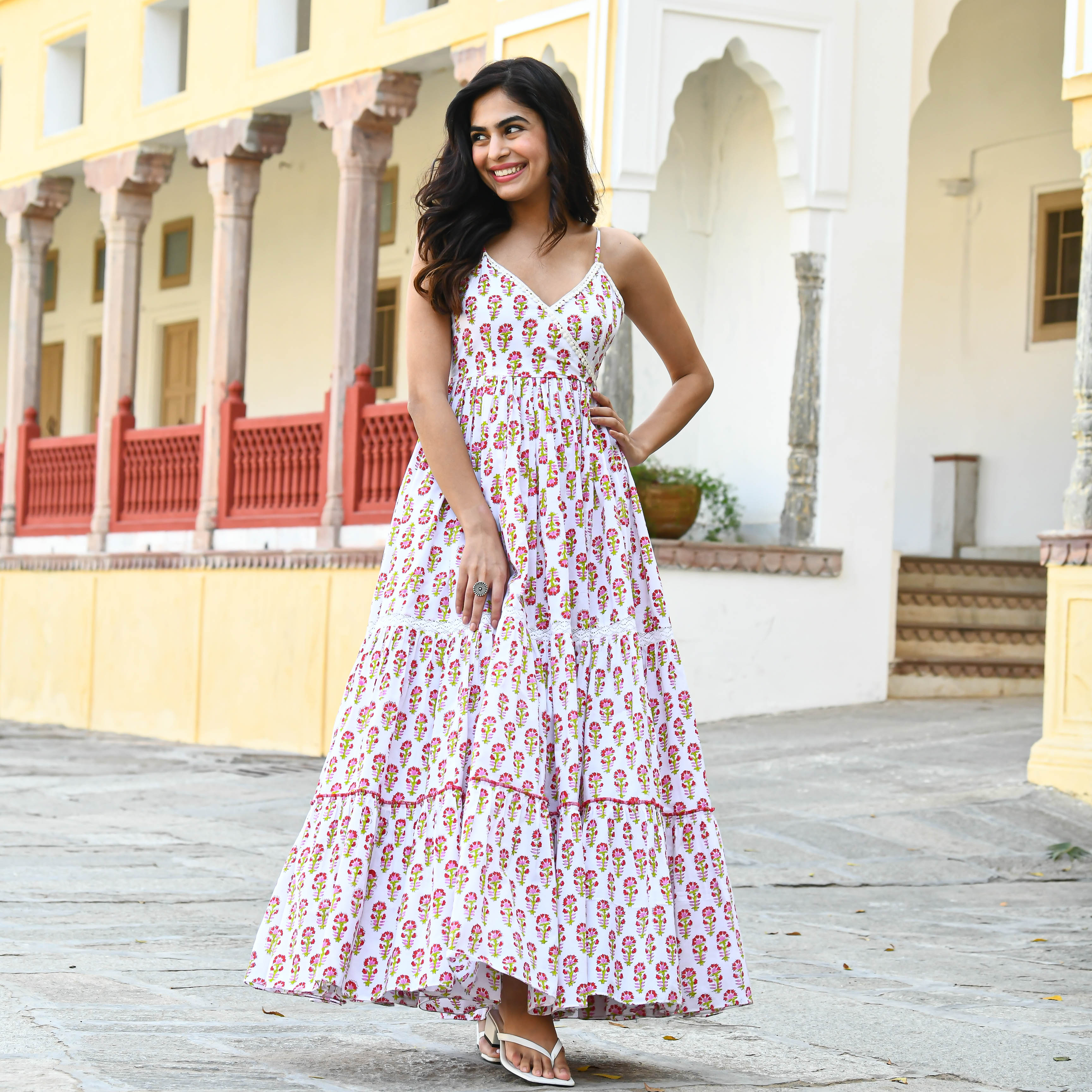 Small Butta Designer White Cotton Dress For Women Online